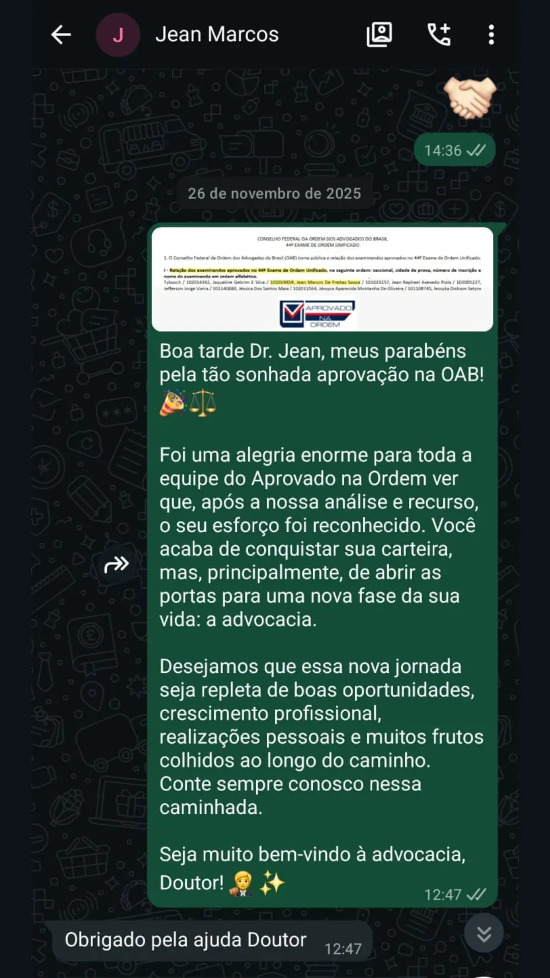 Resultado de Recurso OAB - Dr. Jean Marcos